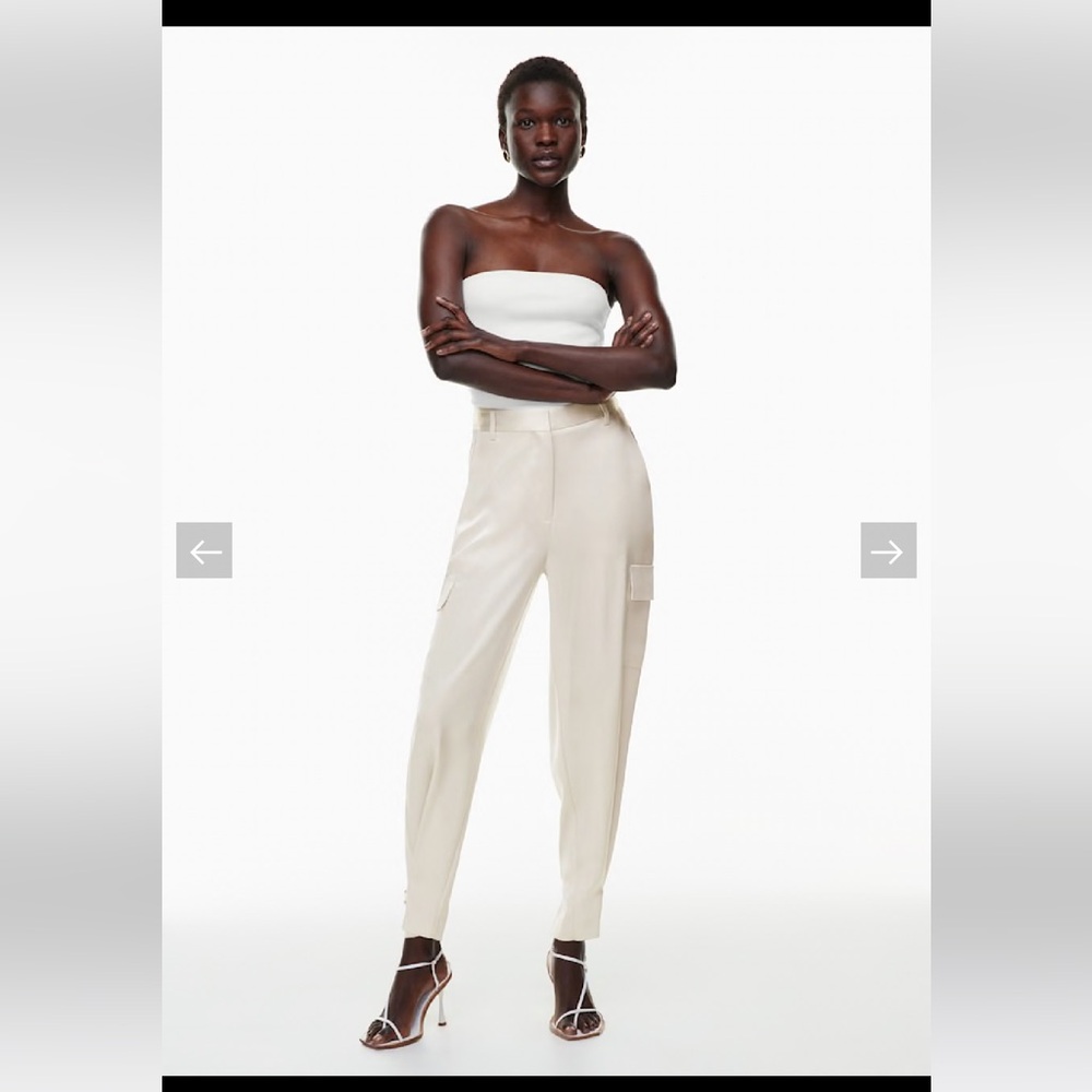 ARITZIA Babaton Beige Silky Cargo Pants with Ankle Detail